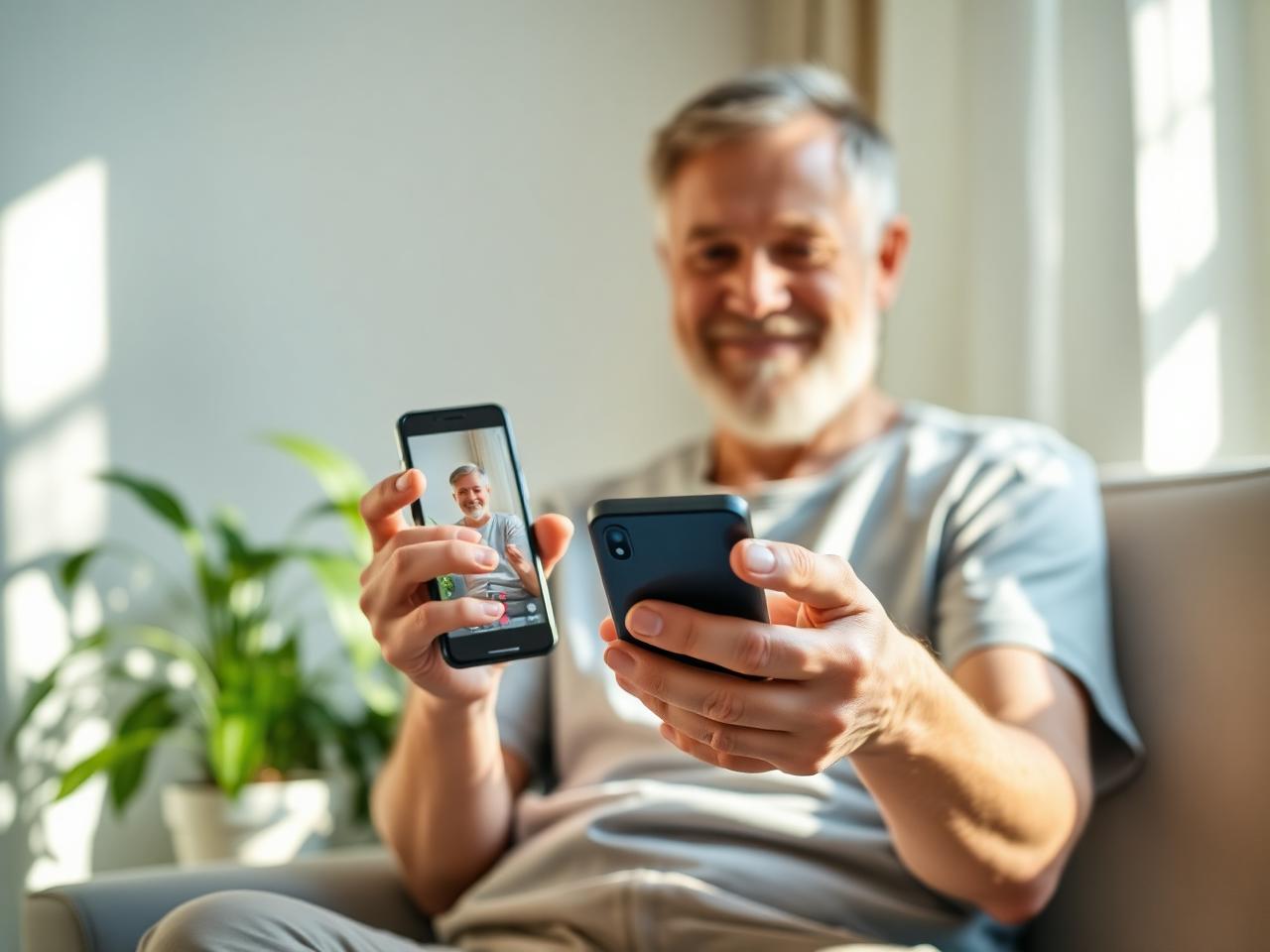 A patient on a video call from home